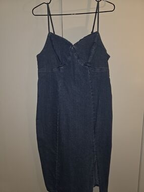 Denim Spaghetti-Strap Mini Dress - Dark Blue